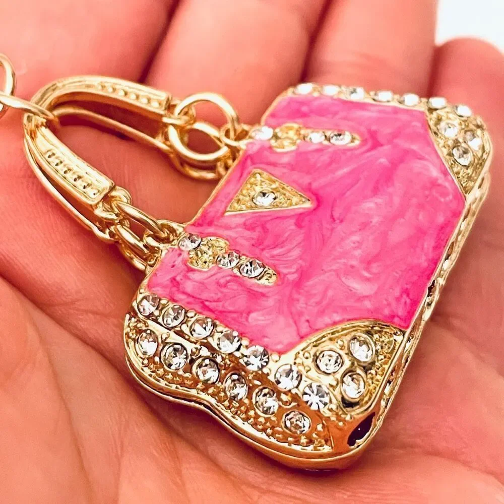 NWT Gorgeous Pink Gold Bling Metal Purse Handbag Lobster  Keyring Key holder